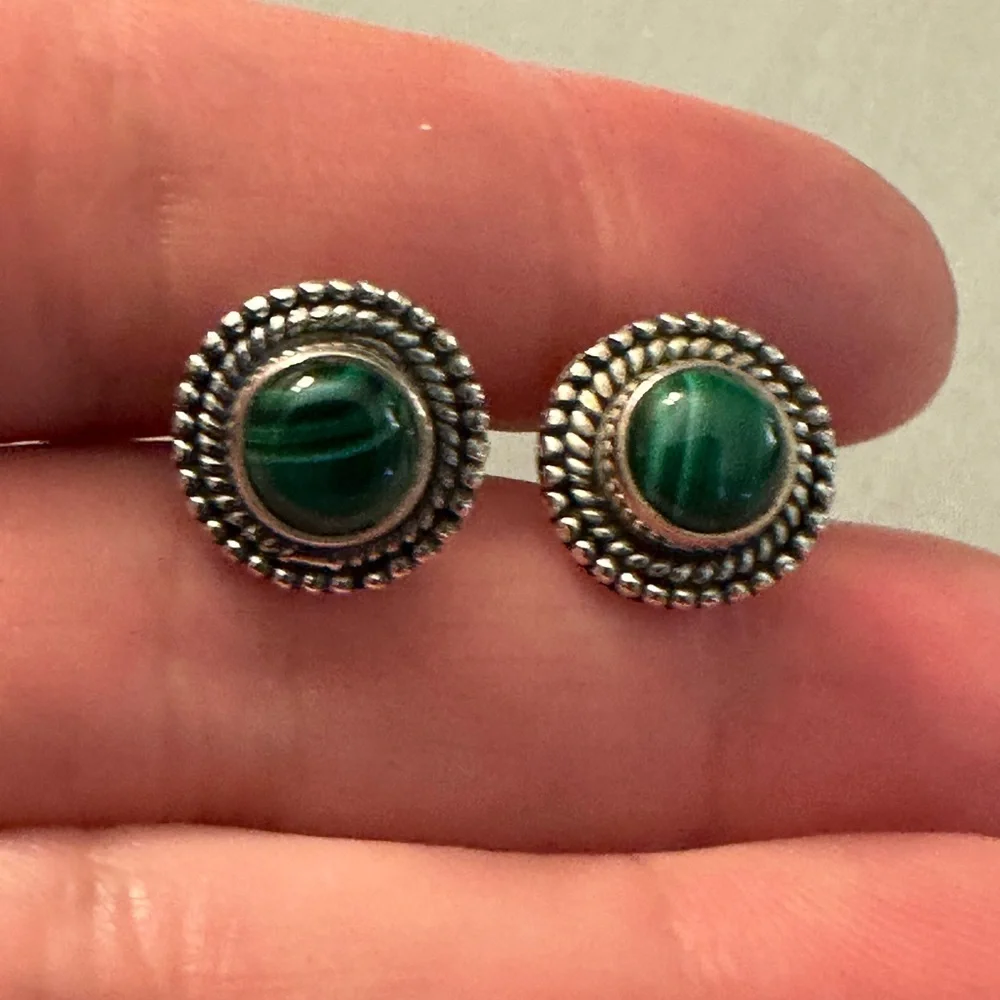 Malachite Earrings in Sterling Silver